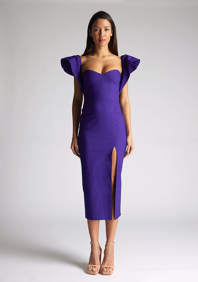 Vesper Sunday Purple Frill Sleeve Midaxi Dress