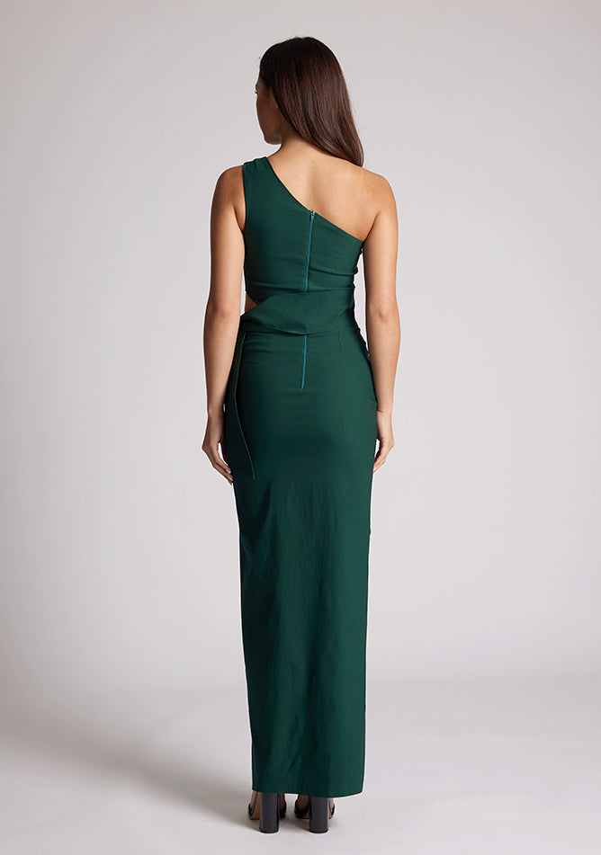 Vesper Lisbeth Forest Green One Shoulder Maxi Dress