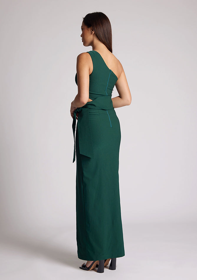 Vesper Lisbeth Forest Green One Shoulder Maxi Dress