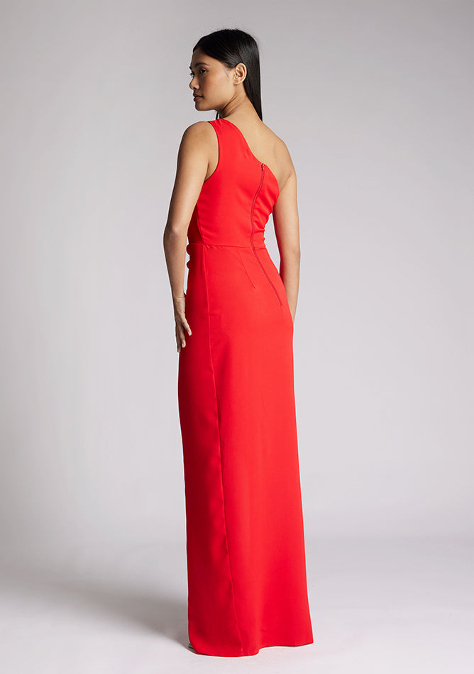 Vesper Stella Red Frill Maxi Dress