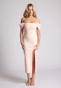 Vesper Astra Peach Bardot Midaxi Dress