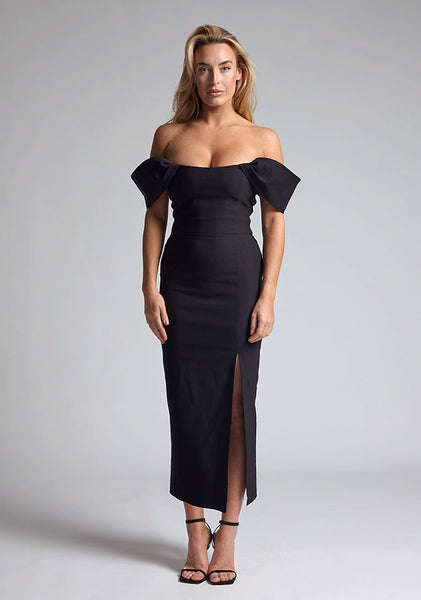 Vesper Marriot Black Bardot Midaxi Dress